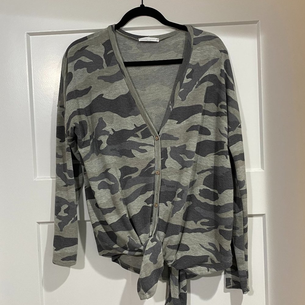 Camo Button Front Sweater